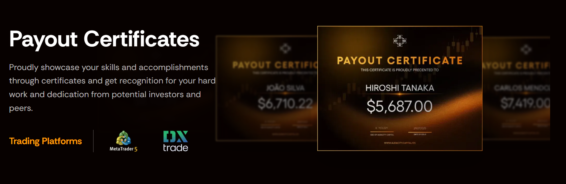 Audacity Capital payout certificate